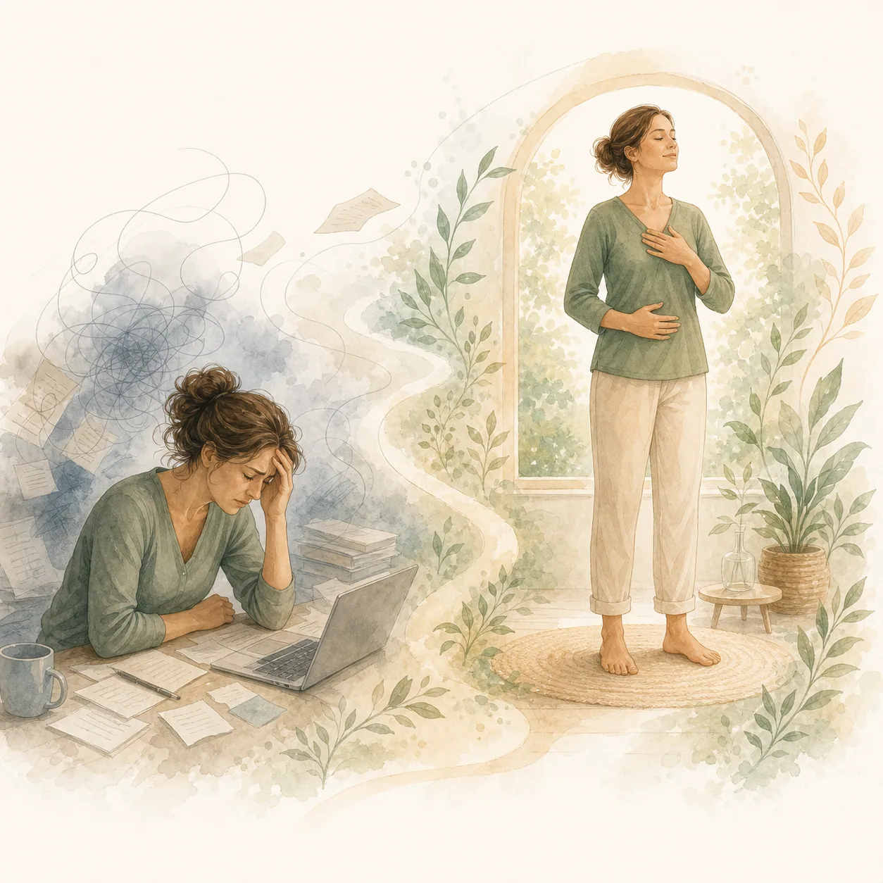 Rustgevende illustratie bij stress verminderen met hypnotherapie